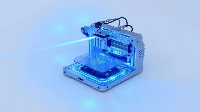 Conceito tecnológico futurista representando as inovações e tendências da tecnologia de impressão a laser.
