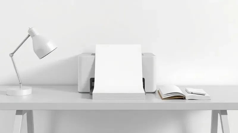 Ilustração 3D conceitual de um escritório organizado para auxiliar na escolha da melhor impressora.