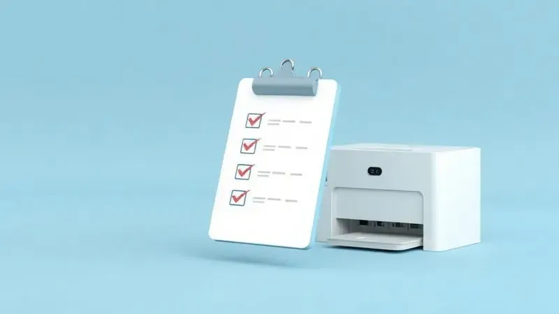 Ilustração conceitual de critérios de escolha e checklist para compra de tecnologia e impressoras corporativas.