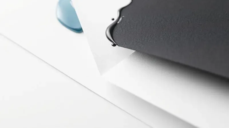 Visualização 3D da interação da tinta com diferentes texturas e gramaturas de papel de impressão.