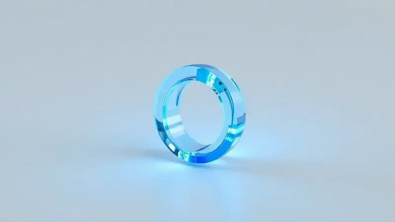 Modelo de anel em resina azul translúcida para fundição direta demonstrando precisão e transparência.