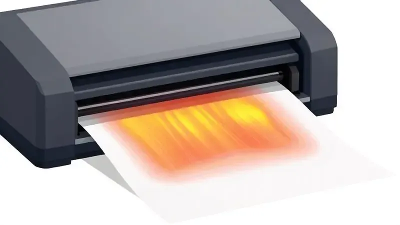 Cena ilustrativa mostrando papel queimado pela impressão térmica direta, com foco na tecnologia sensível ao calor