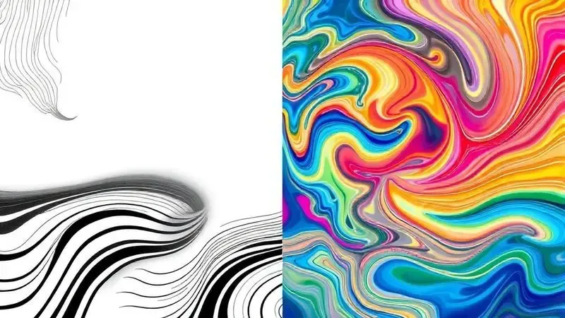 Comparação visual artística entre tons monocromáticos e cores vibrantes para impressão a laser.