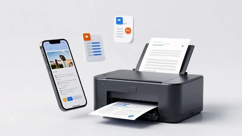 Impressão móvel de fotos, PDFs e páginas web ilustrada artisticamente