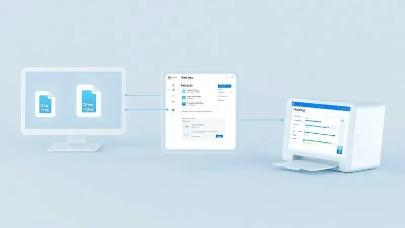 Interface conceitual de instalação de driver de impressora térmica no sistema Windows