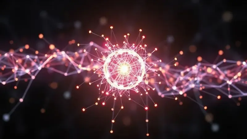 Ilustração digital representando uma rede neural de inteligência artificial gerando a forma de um objeto para impressão 3D.