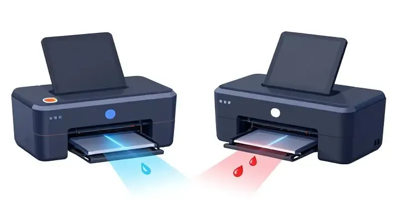 Comparação visual entre tecnologias de impressão laser e jato de tinta