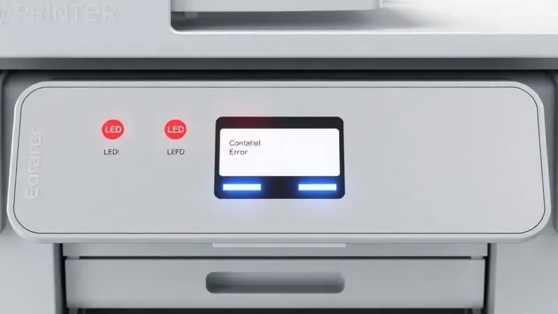 Indicadores LED de status e erro em painel frontal de impressora térmica