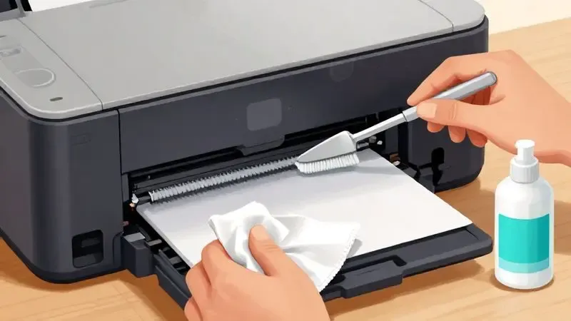 Ilustração conceitual do processo manual de limpeza de cabeça de impressão