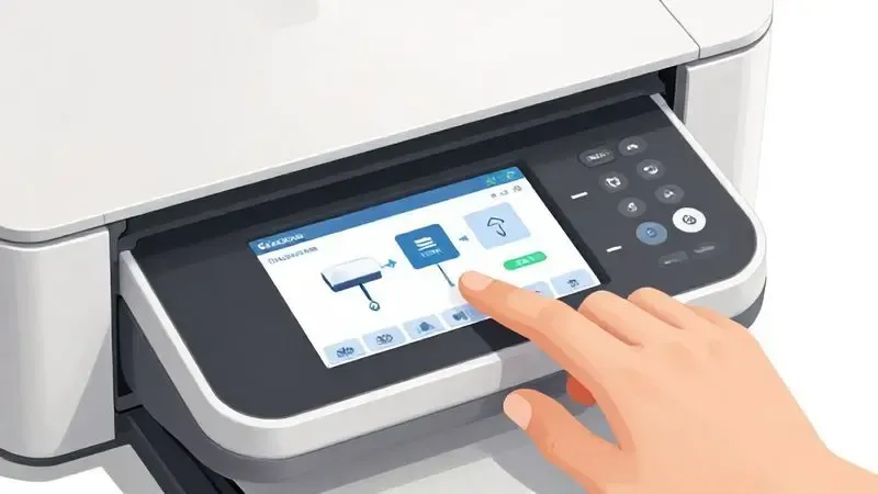 Interface ilustrativa do painel de controle de impressora durante processo de limpeza