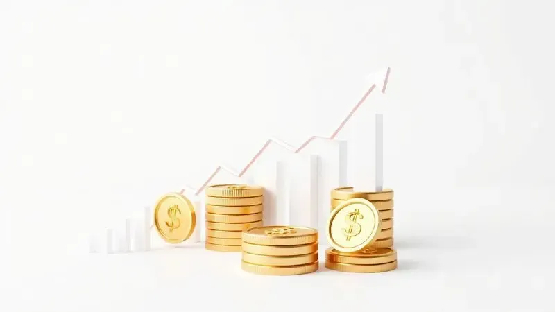 Representação visual de lucratividade com ícones financeiros e peças impressas em 3D simbolizando o sucesso do negócio.