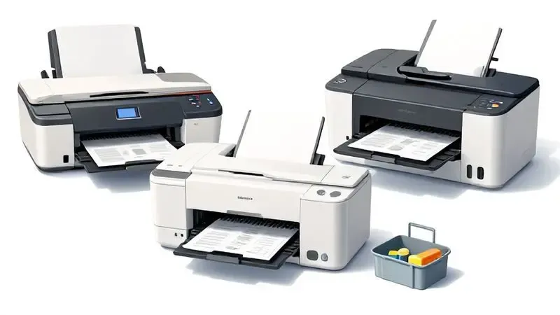 Ilustração conceitual de práticas de manutenção preventiva para impressoras