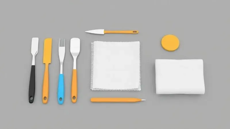 Ilustração conceitual de ferramentas de manutenção para impressoras 3D organizadas de forma limpa e profissional.