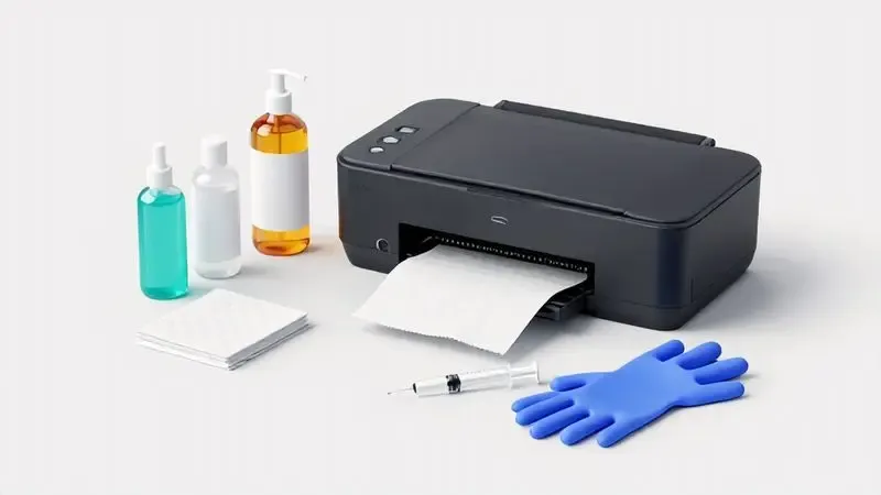 Conjunto ilustrativo dos materiais necessários para limpar cabeça de impressão Epson