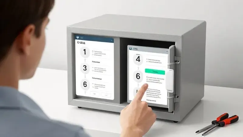 Ilustração conceitual de processo passo a passo seguro para reset de tinta com instruções visuais