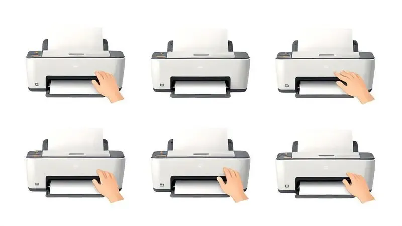 Ilustração conceitual do processo passo a passo de troca de cartucho de impressora