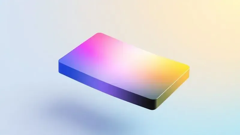 Ilustração digital artística de uma paleta de cores CMYK flutuante e degradês suaves para perfil de cores.