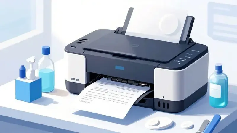 Representação visual de rotina preventiva e manutenção regular do sistema de almofada de tinta