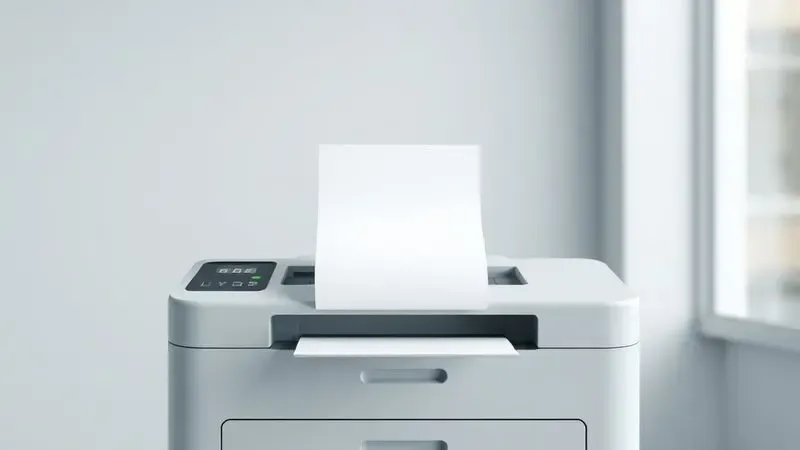 Ilustração 3D mostrando a rapidez e eficiência de uma impressora a laser moderna e conceitual.