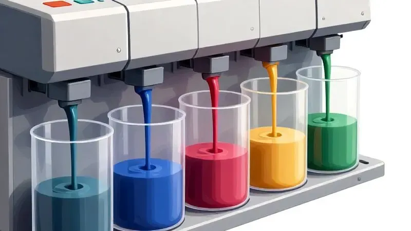 Processo conceitual de recarga de tinta em tanques coloridos de impressora