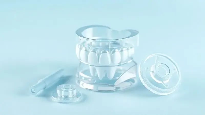 Ilustração de modelos odontológicos e médicos conceituais representando o uso de resina biocompatível.