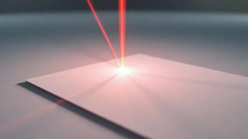 Representação artística em 3D de um feixe de laser criando detalhes em alta resolução no papel.