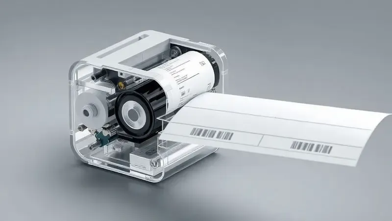 Esquema ilustrativo do funcionamento de fita térmica aplicando impressão em material