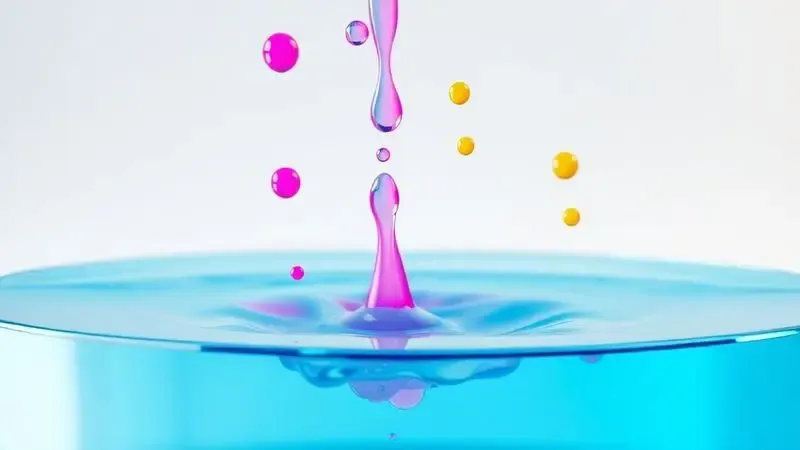 Ilustração 3D de gotas de tinta colorida entrando em um reservatório translúcido, simbolizando alta capacidade.