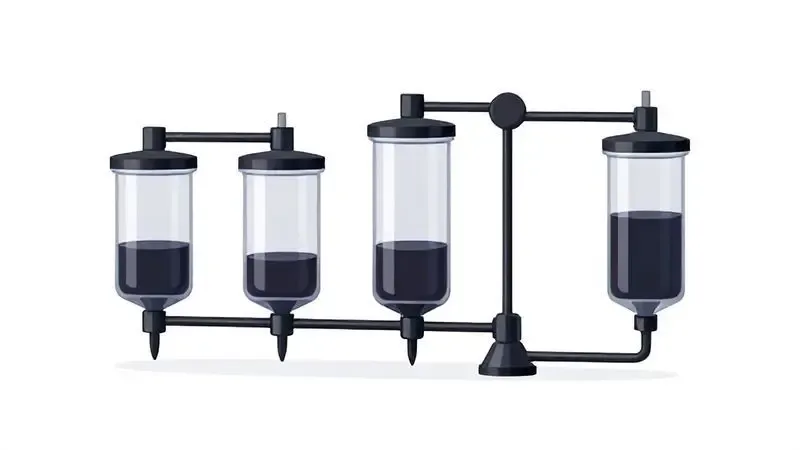 Ilustração conceitual do sistema de tanques de tinta da impressora com reservatórios transparentes