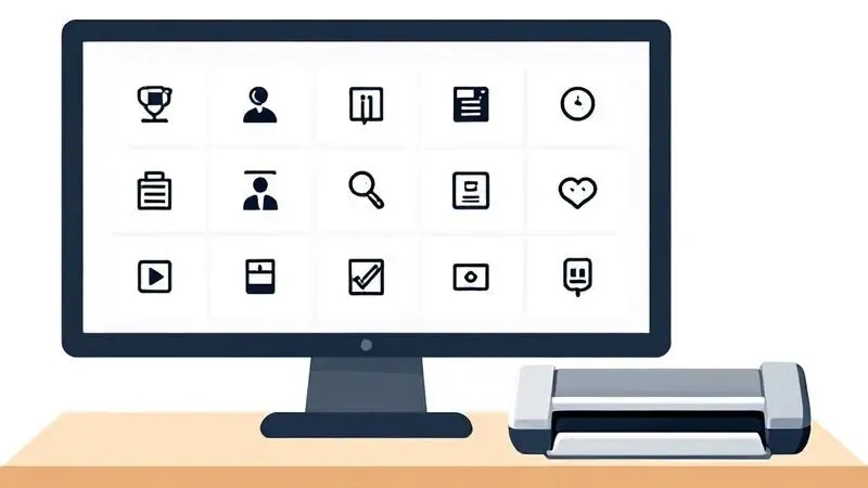 Interface de software de digitalização com ferramentas gratuitas e profissionais representadas em ícones