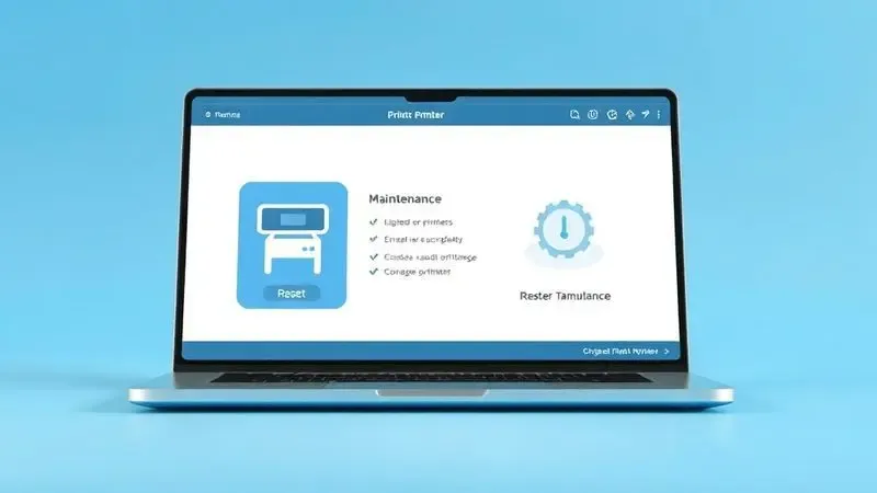 Interface conceitual de software de manutenção para impressora em tela de laptop