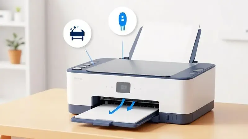 Ilustração conceitual de solução de problemas após recarga de tinta na impressora