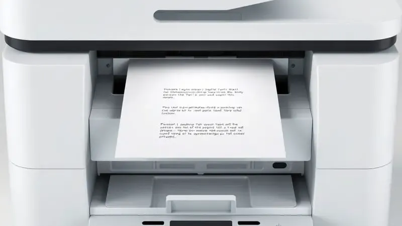 Detalhe artístico de papel sendo impresso com alta qualidade e cores vibrantes em uma impressora genérica.