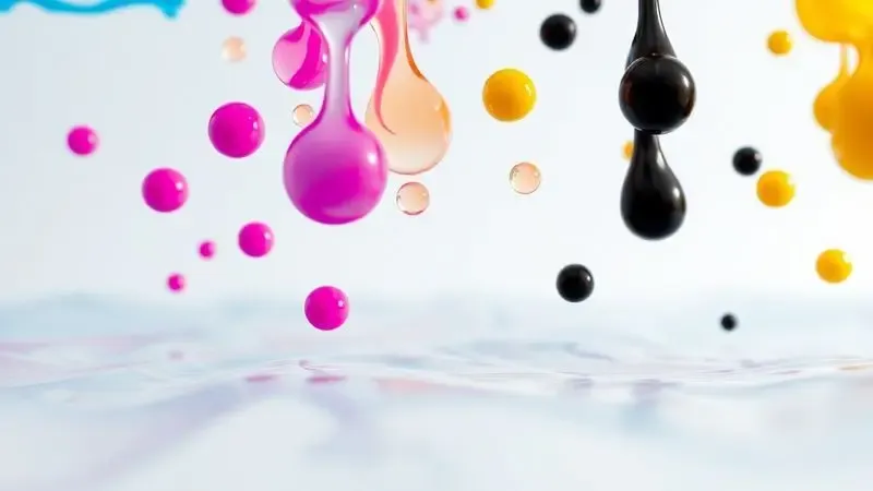 Representação artística de gotas de tinta e transparência, simbolizando a tecnologia de jato de tinta para fotolitos.