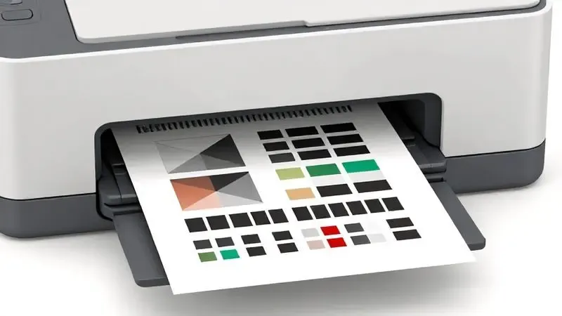 Processo de teste de impressão com página de verificação sendo emitida