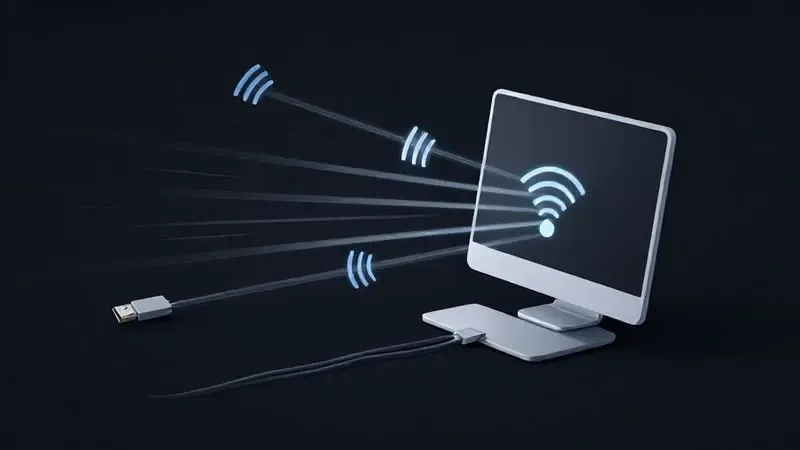 Ilustração conceitual dos tipos de conexão de impressora: USB, wireless e ethernet