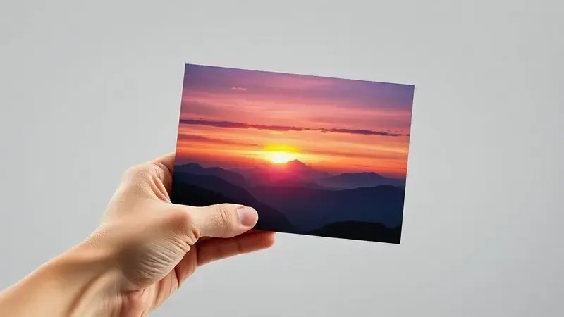 Mão segurando uma fotografia impressa em alta qualidade com cores vibrantes, demonstrando o resultado de uma impressora fotográfica.