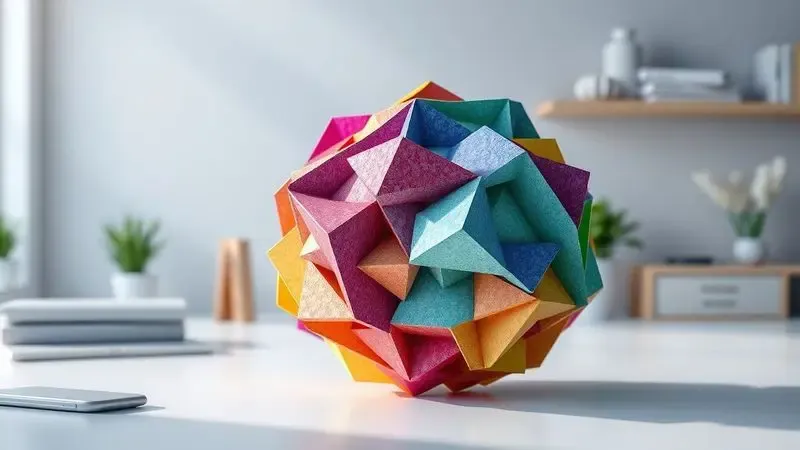 Escultura geométrica colorida e complexa impressa em 3D demonstrando a versatilidade do sistema multimaterial.