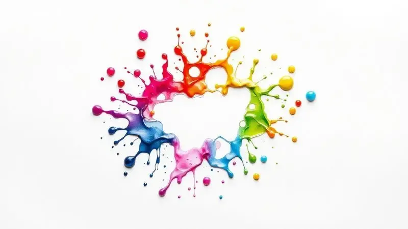 Ilustração digital de gotas de tinta colorida formando uma imagem nítida em papel branco, representando a tecnologia jato de tinta.