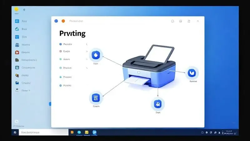 Interface Windows de configuração de impressora compartilhada com ícones de rede